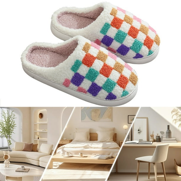 Peluchas Punta Cerrada Peluche Pantanones Interior Difusos Checke Cómodo para El Invierno Rojo