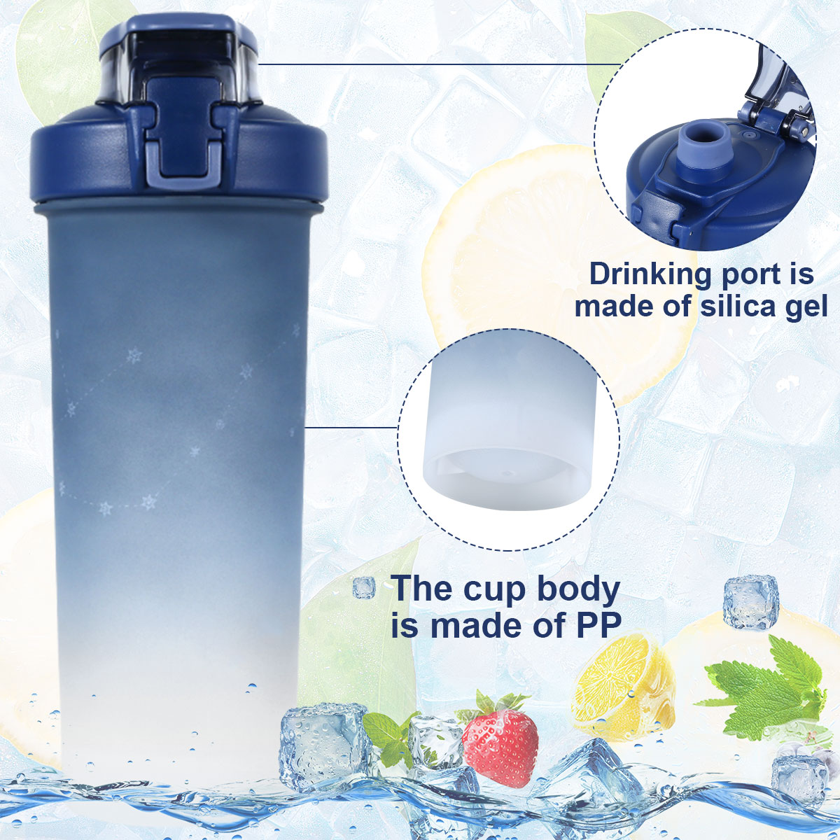 Pcapzz 800ml Shaker Bottle,Plastic and Silicone Shaker Cup with