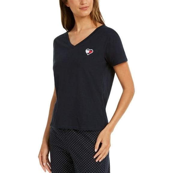 Tommy Hilfiger Womens Logo Sleepwear Sleep Tee Navy XL