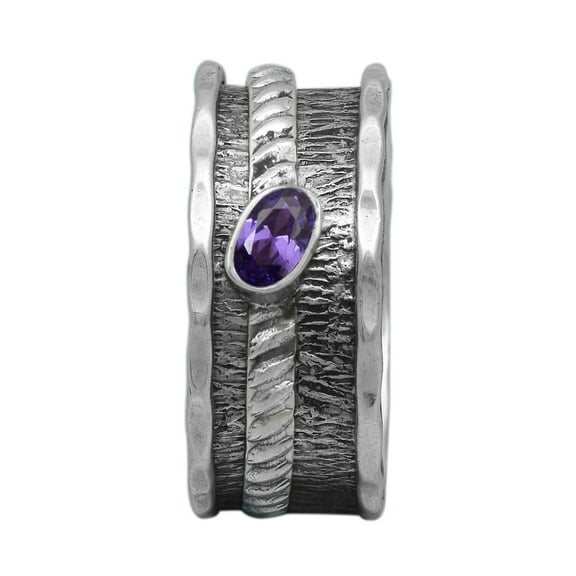 Spinner Ring 5X3MM Oval Amethyst Fidget Hammered 925 Silver women Band