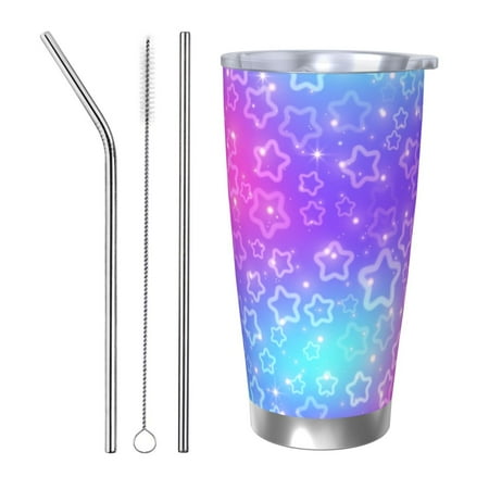 

20oz Straw Three-Piece Set Car Cup For The Coffee Shop Office Car Sports Home Easy To Carry Out Pinky Sky With Stars And Bokeh