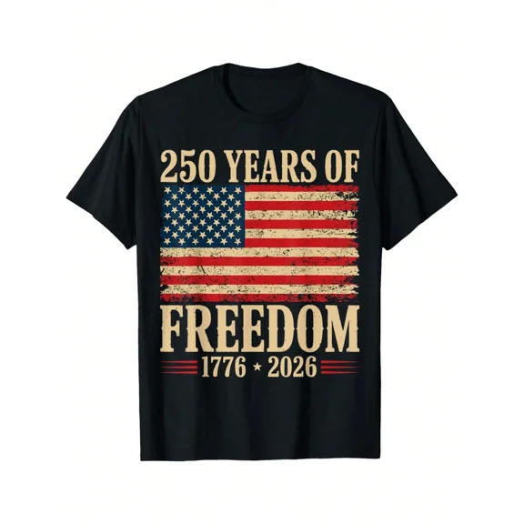 250 Years of Freedom 1776-2026 American Flag Patriotic Men's Unisex Graphic T-Shirt
