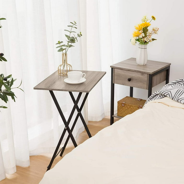 HOOBRO Folding TV Tray Tables Set of Side Table Industrial Snack