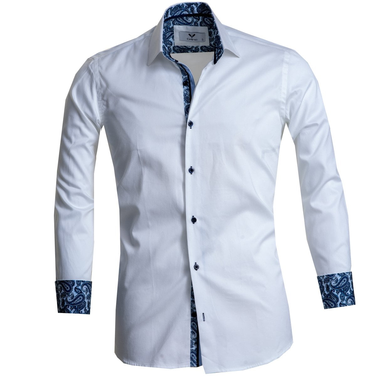 Celino Mens Slim Fit Designer Dress Shirt Tailored Cotton Shirts For Work Large