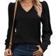 thumbnail image 1 of Suéteres de Mujer, Blusas Tipo Túnica de Larga con Cuello en V y Estilo Casual Negro M, 1 of 7