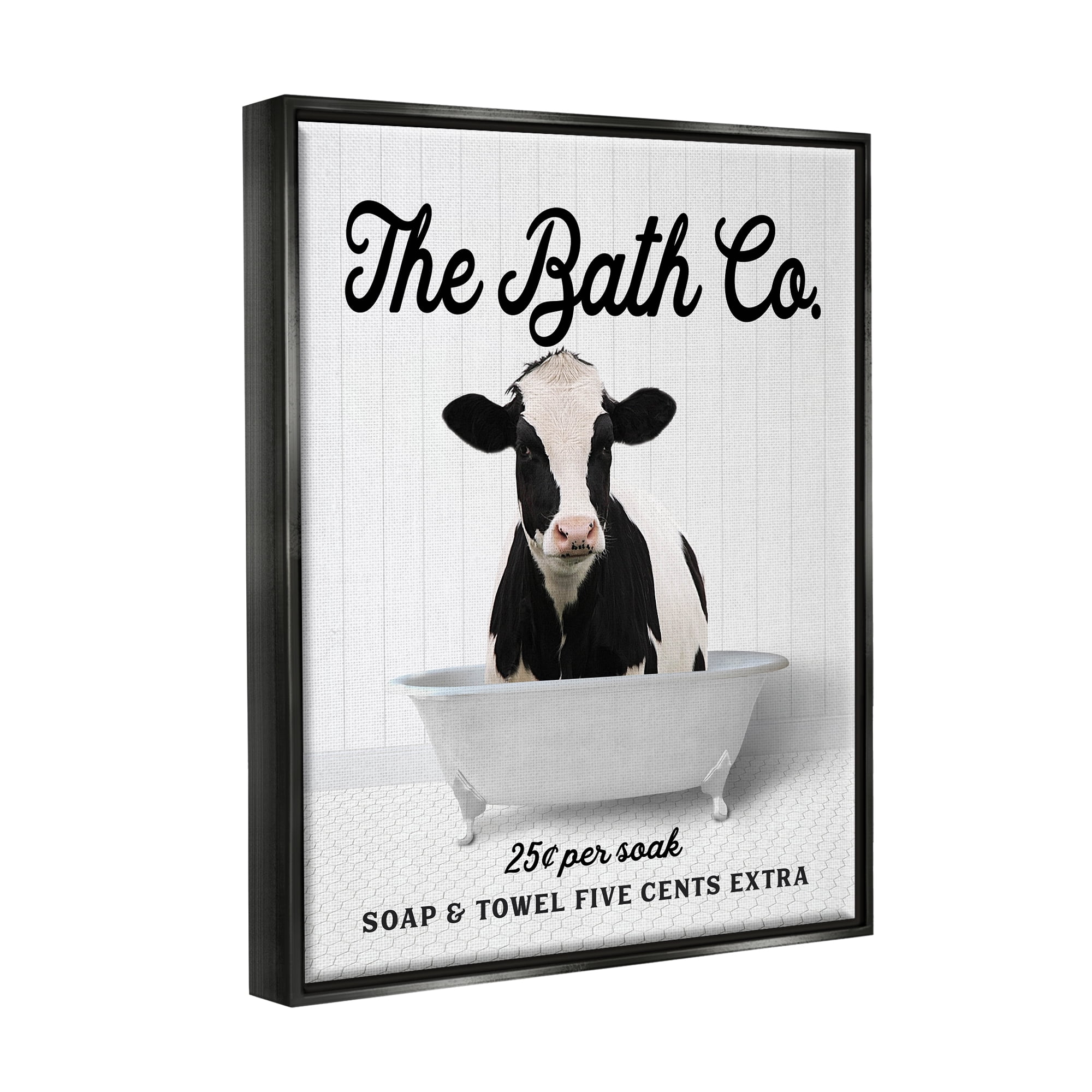 Stupell Industries Vintage Bath Ad Cow Animals & Insects Painting Black Floater Framed Art Print Wall Art, 25 x 31