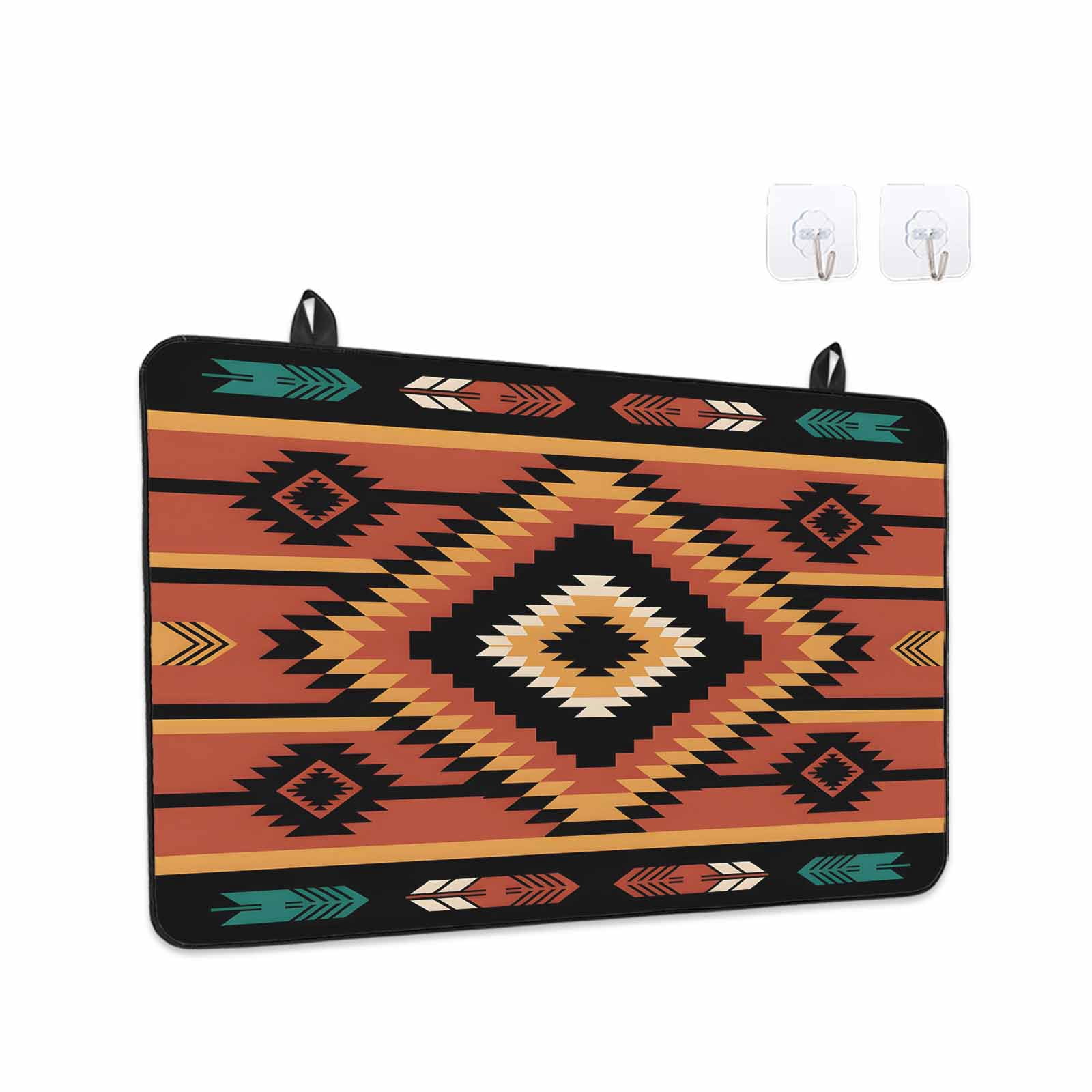 Aztec Southwest Stove Top Cover for Electric Stove, Heat-proof & Non Slip Glass Top Stove Cover Protector, Orange Black Boho Tribes Abstract Kitchen Flat Cooktop Rubber Mat 24x21 Inches