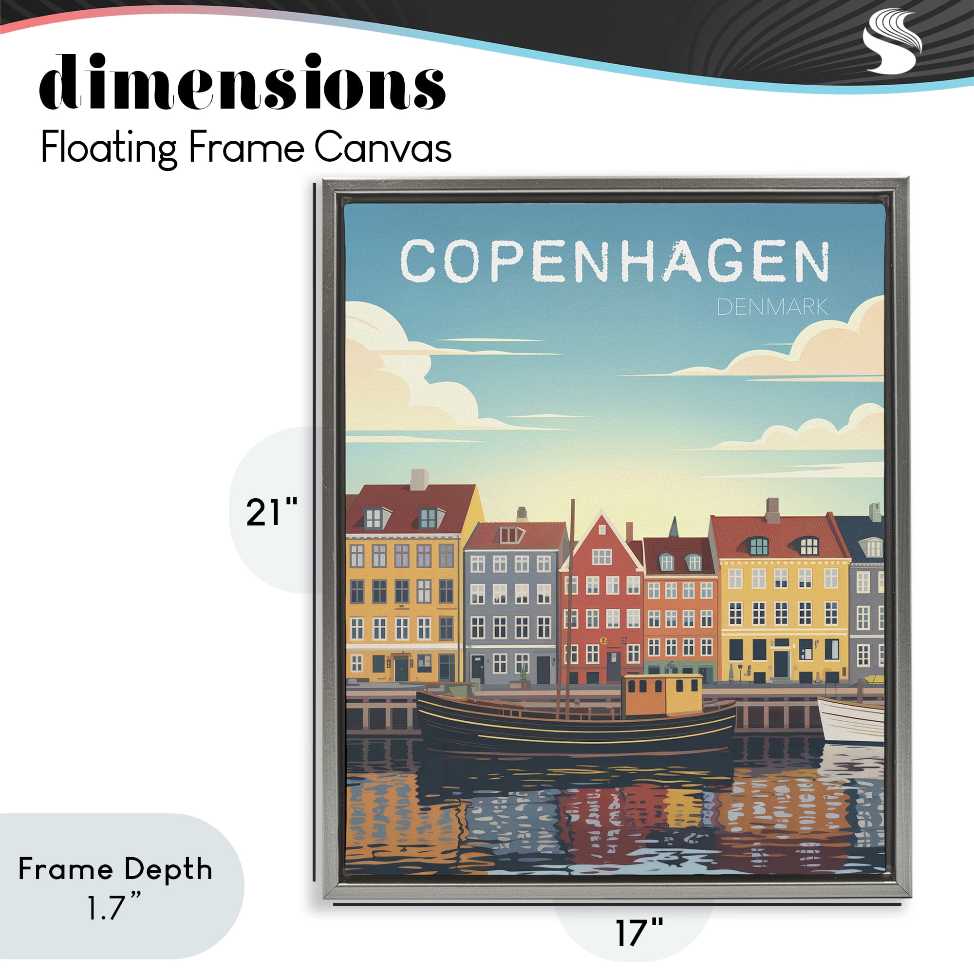 Stupell Industries Copenhagen Cityscape with River Gray Framed Floater Canvas Wall Art, design by Andreas Magnusson