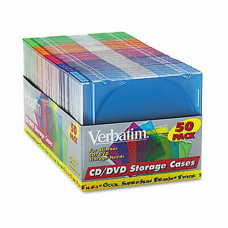 Verbatim CD/DVD Color Slim Jewel Cases, Assorted - 50pk Jewel Case - Book Fold - Plastic - Blue, Green, Yellow, Purple, Pink - 1 CD/DVD""" - image 2 of 2