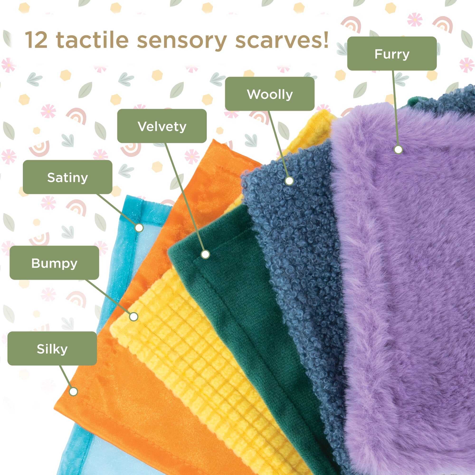 MindWare Sensory Sprouts Tissue Scarf Box, Montessori Toys for Babies 6-12 Months, Baby Tissue Box Toy, Soft Greenhouse-Shaped Tissue Box and 12 Sensory Scarves Featuring Different Textures