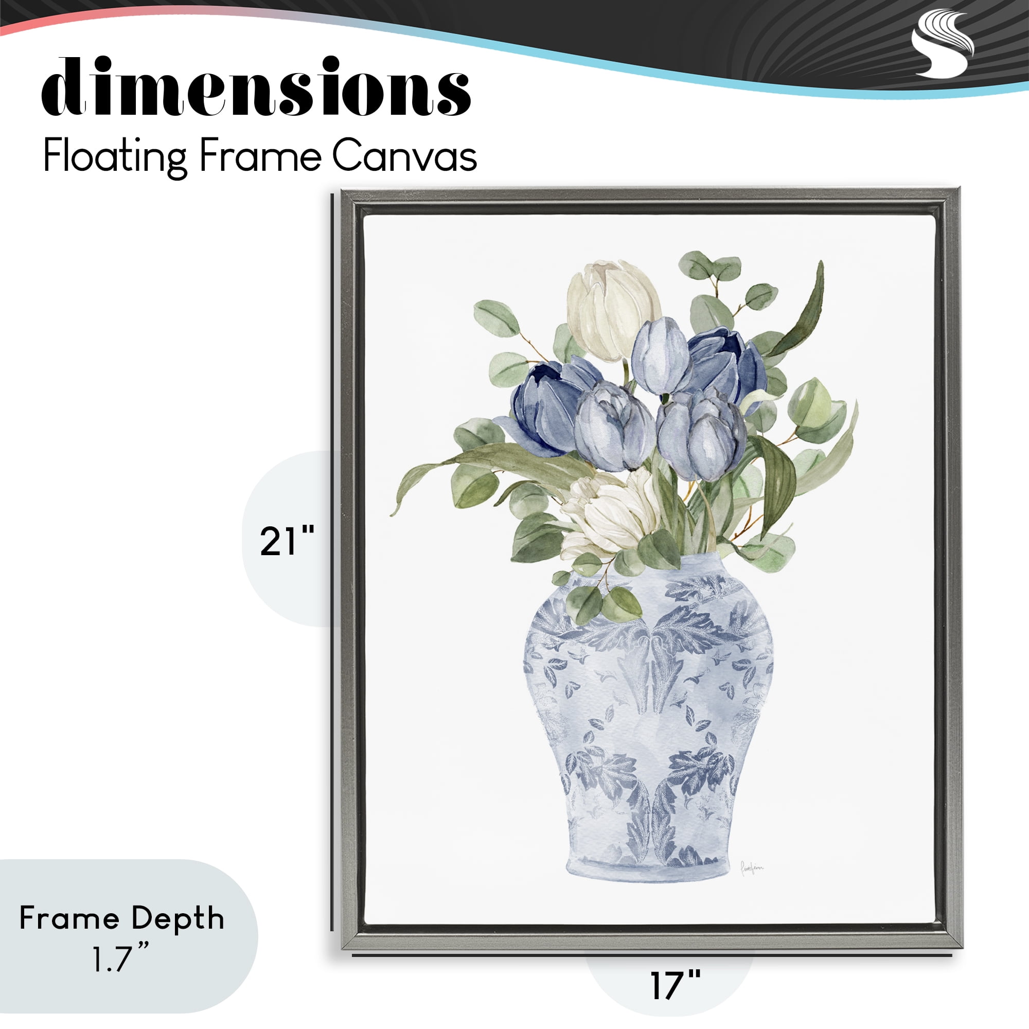 Stupell Industries Tulips & Leaves Vase Gray Framed Floater Canvas Wall Art, design by Livi Finn