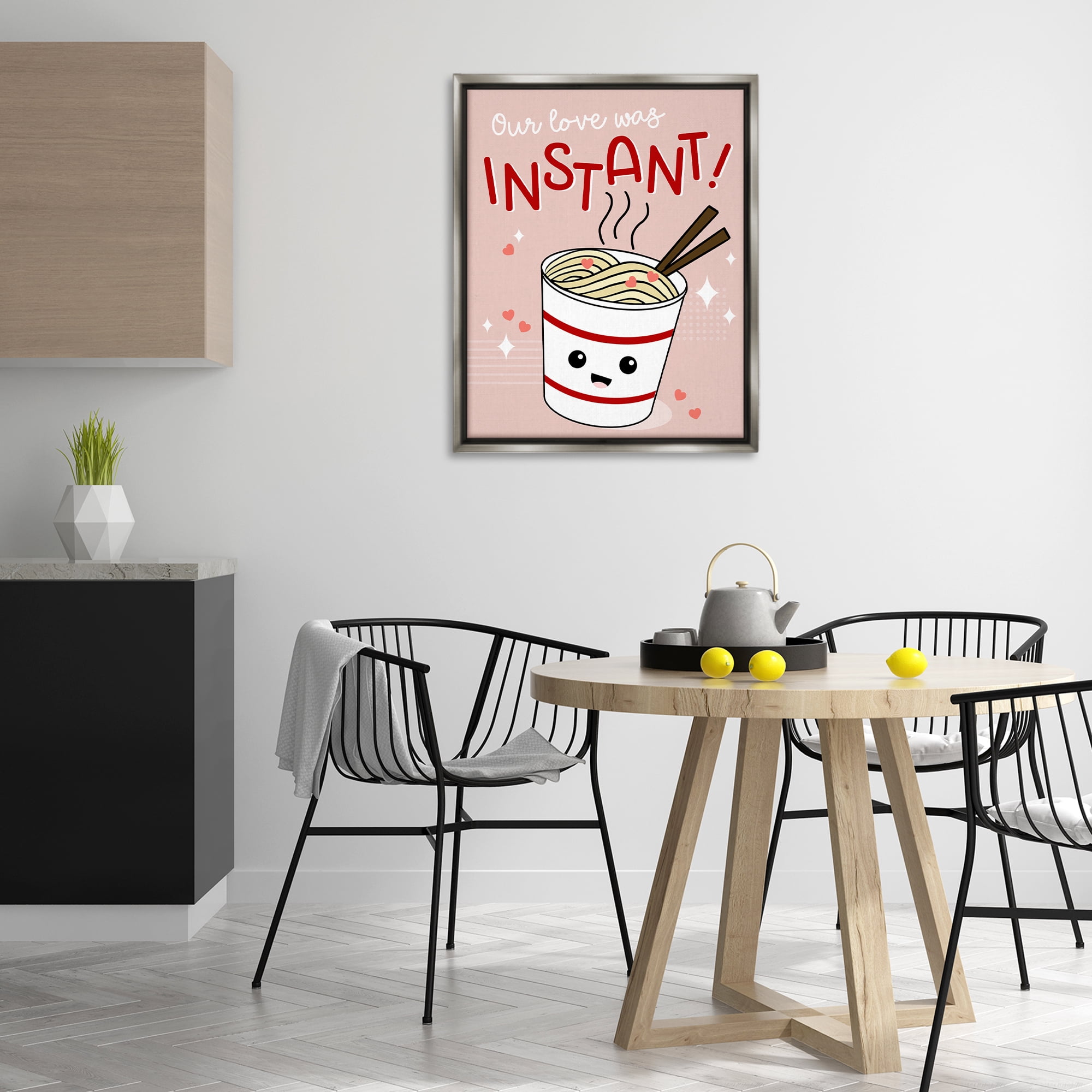 Stupell Industries Love Was Instant Noodles Food & Beverage Painting Gray Floater Framed Canvas Art Print Wall Art, 25 x 31