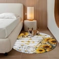 thumbnail image 2 of Farmhouse Sunflower Round Area Rug 3.3Ft Washable Circle Rugs for Dining Room Table, Vintage Daisy Butterflies Gray Wood Non-Slip Carpet Floor Mats Indoor Outdoor Carpet Runner Aesthetic Home Decor, 2 of 8