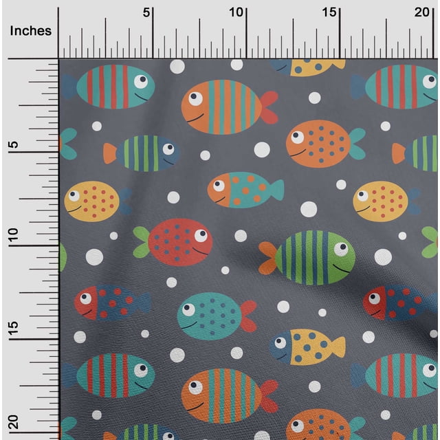 oneOone Viscose Gris Tissu Point & Poisson Artistique Robe Tissu Tissu Imprimé par la Cour 42 Pouces de Large