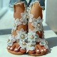 thumbnail image 2 of Sandalias Planas Con Flores Para Mujer, Zapatos Sin Cordones Con Perlas De Imitación Y Puntera A La Moda, Sandalias Informales Para Viajes En La Playa, 2 of 4