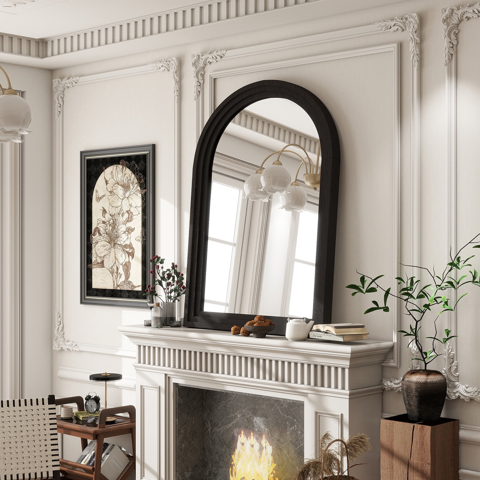 Anyrose 40.2"x30" Arch Wooden Framed Vanity Bathroom Mirror, Black