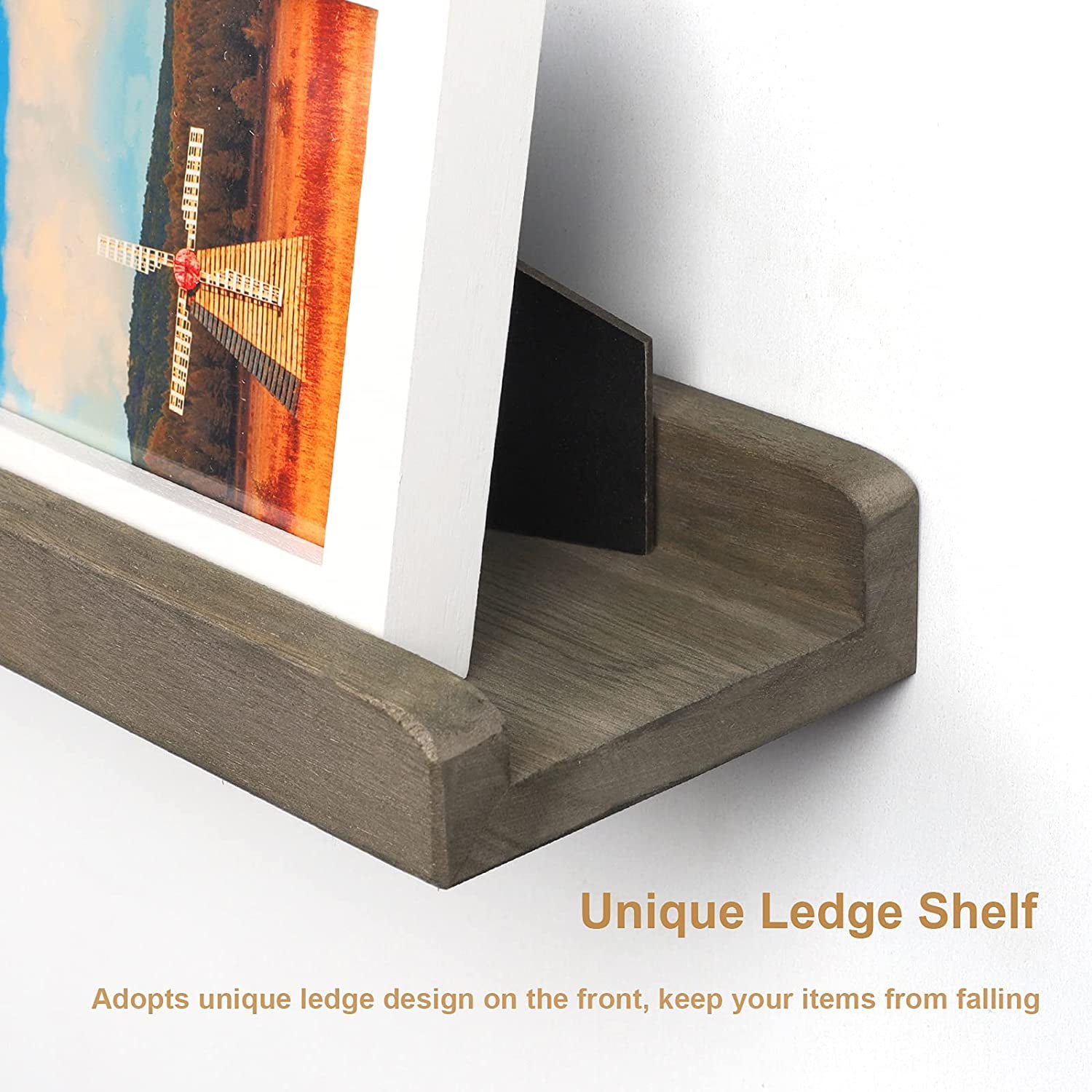 Sfugno Wood Picture Ledge Shelf, Rustic Floating Wall Shelves Set of 3 for Storage,Gray