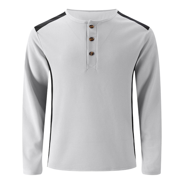 ZCFZJW Men's Long Sleeve Waffle Henley Shirts Casual Patchwork