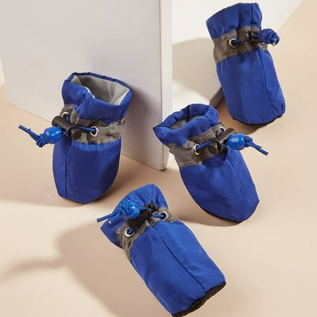 Dog Shoes with Reflective Strips and Non-Slip Sole  Dog Boots & Paw Protectors Winter Warm Dog Snow Boots for Small Medium Size Dogs 4PCS (Blue Boots  4)