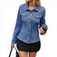 thumbnail image 3 of Chaqueta Vaquera Básica de Larga con Botones y Bolsillos para Mujer. Azul S, 3 of 10