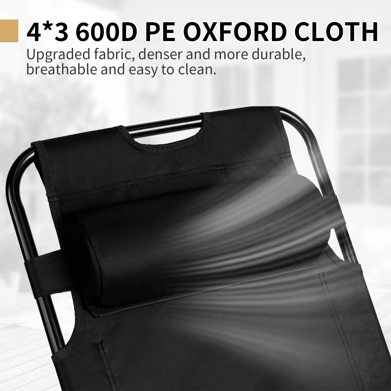 UBesGoo 2-Position Adjustable Backrest Chaise Chair, Lightweight Tanning Chair with Pillow, Sun Recliner for Indoor Outdoor - Black