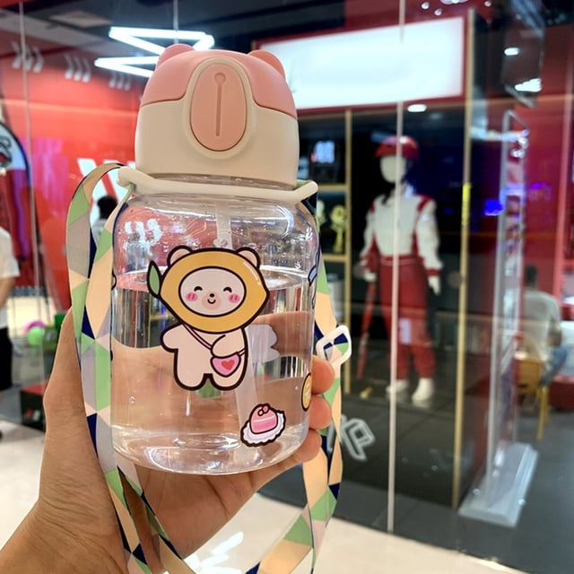 Botella de agua para niños, taza para sorber para bebé, correa para el hombro, taza para sorber de dibujos animados, diseñada para precisión