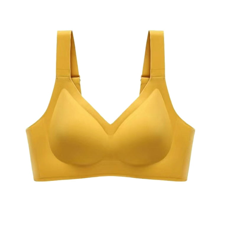 Bras For Women,Seamless Mesh Lace Bras For Women Wirefree Comfortable  Padded Lift Push Up Thin Soft Back Smoothing Bra(XXL,Yellow)