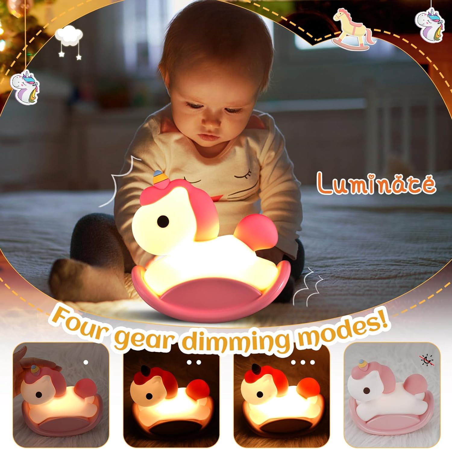 LINLIN Night Light Kids Gifts for Boys and Girls, Silicone Baby Nightlight Newborn Night Lamp, Rechargeable Timing Night Light Cute Room Decor Birthday Gift for Babies Boy Girl Bedroom Nursery