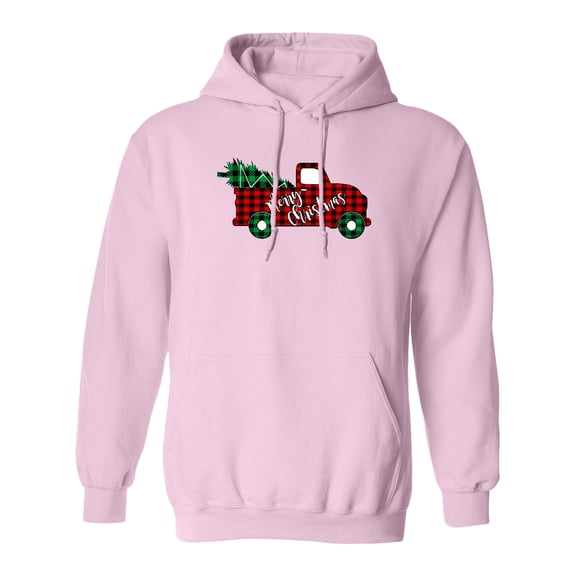 Inktastic Merry Christmas Red Buffalo Plaid Truck with Tree Adult Hoodie Sweatshirt