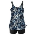 thumbnail image 4 of Brnmxoke Loose Fit Tankini Swimsuits for Women 2 Piece Printed Tummy Control Boho Bathing Suit Modest Blouson Swimwear with Boyshorts Blue,XL, 4 of 5