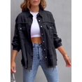 thumbnail image 5 of SEARIPE Women's Casual Denim Jacket Frayed Hem Ripped Long Sleeve Jean Jacket With Pockets Black M, 5 of 7
