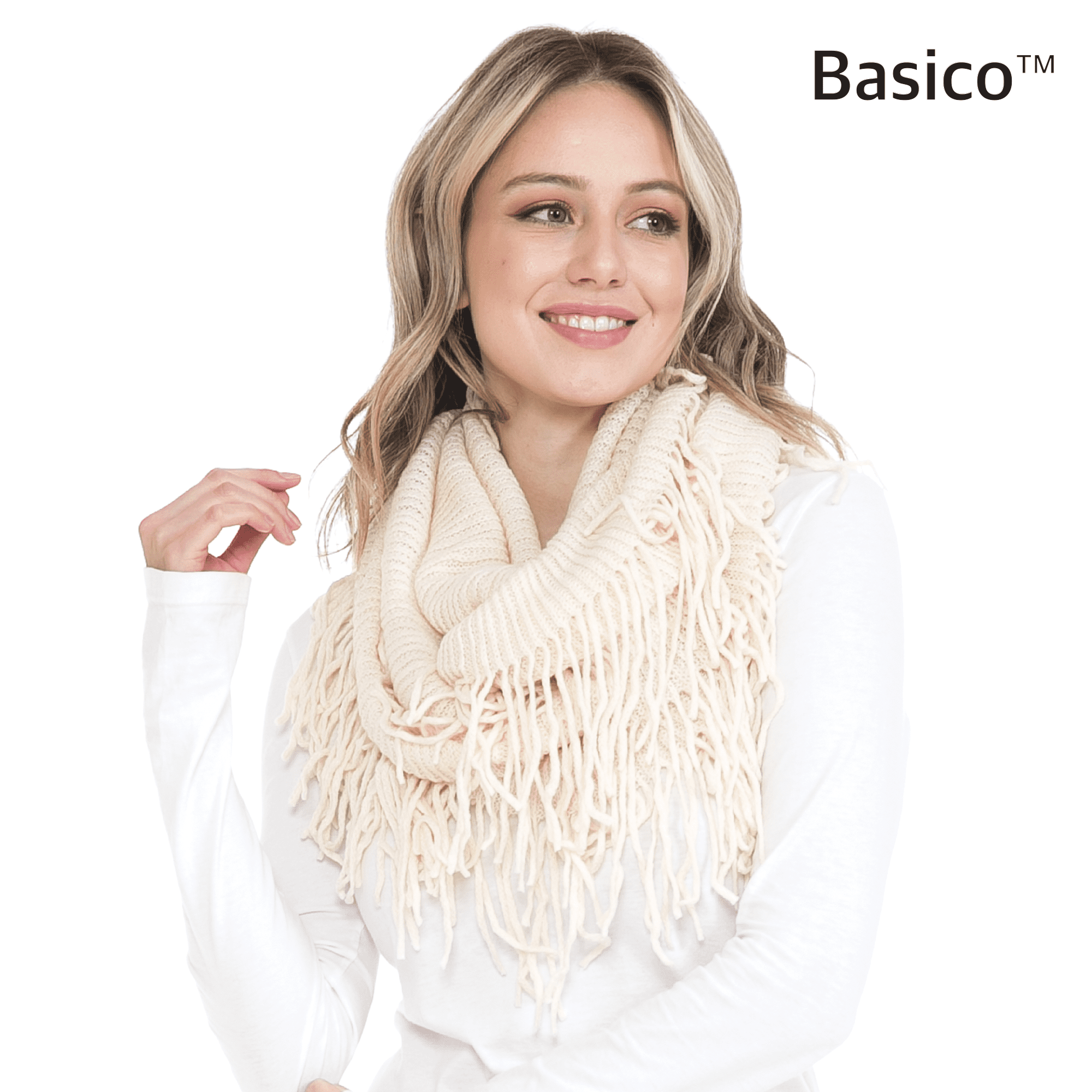 Basico Knit Infinity Scarf | Winter Scarf for Women | Black Plaid Ivory Scarves Set