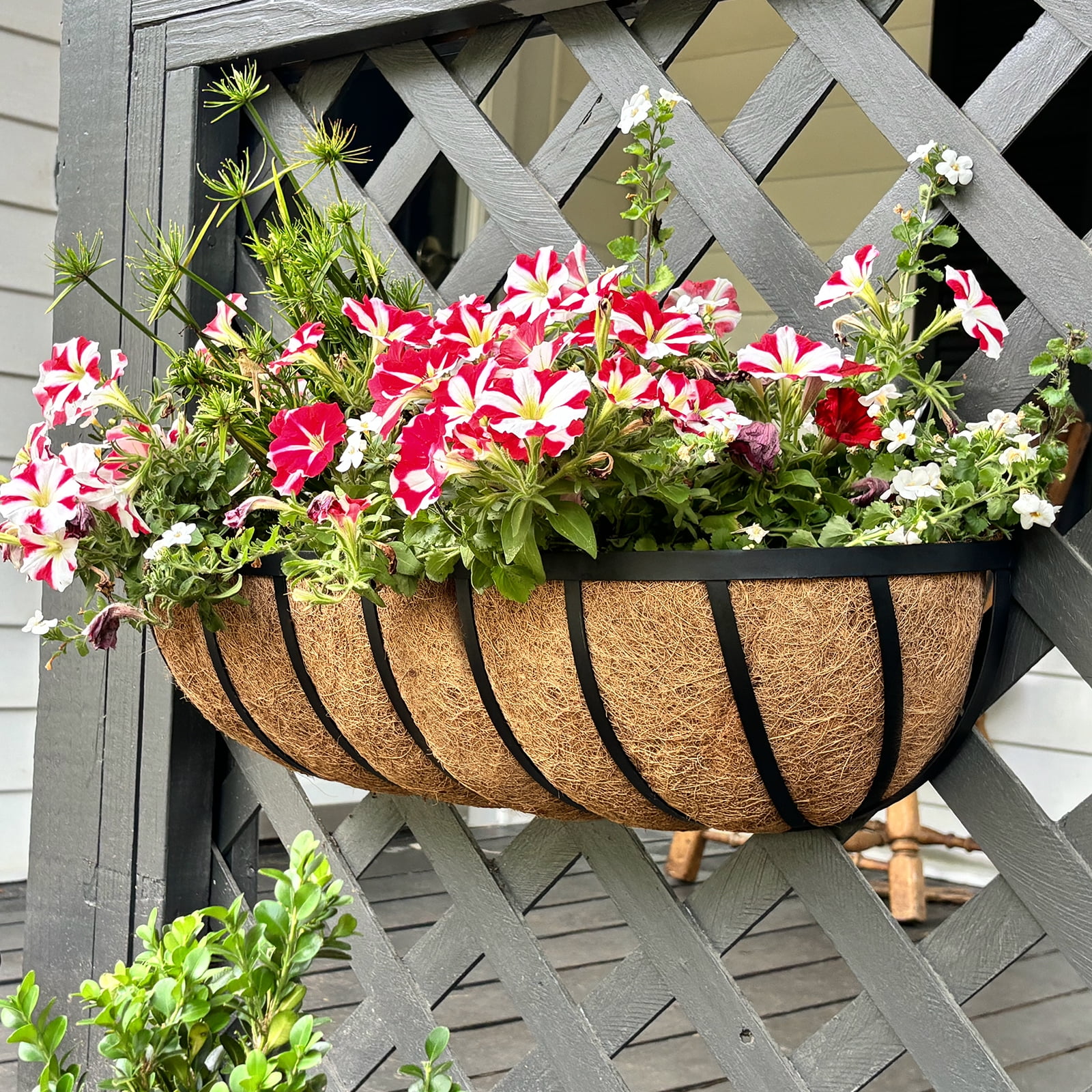5 Pack 24 inch Half Moon Coconut Coir Planter for Window Box/Hanging Trough Planter, Garden Flower Vegetables Pot, Fence Flower Baskets