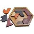 thumbnail image 4 of Wooden Hexagon Puzzle Shape Block Tangram Brain Teaser Toy Geometry Logic Iq Game, 4 of 4
