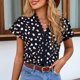 thumbnail image 5 of Blusa superior de camiseta de lunares negros con cuello en V estampado de verano de moda sexy informal para mujer Pompotops  lopia999593, 5 of 9