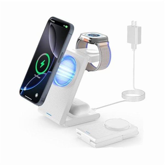 Wireless Charger Magnetic for Apple Devices - 3 in 1 Foldable Charging Station for Magsafe Compatible with iPhone 16 15 14 13 12 Pro Max Plus, Apple Watch 10 9 8 7 6 5 4 SE, AirPods 4/3/2/Pro