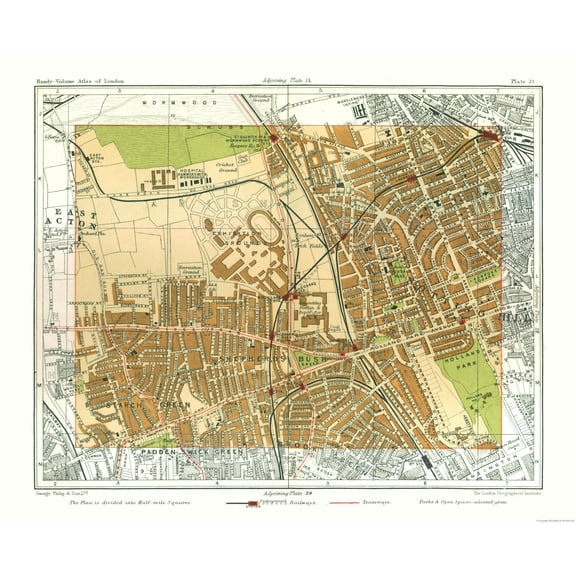 Historic Map - Shepherds Bush London England - Philip 1904 - Vintage Wall Art