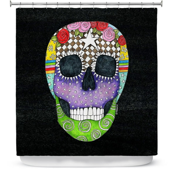 Shower Curtains 70" x 73" from DiaNoche Designs by Marley Ungaro - Sugar Skull Black
