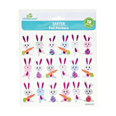 Way To Celebrate Easter Foil Stickers, Bunnies, 18 Count