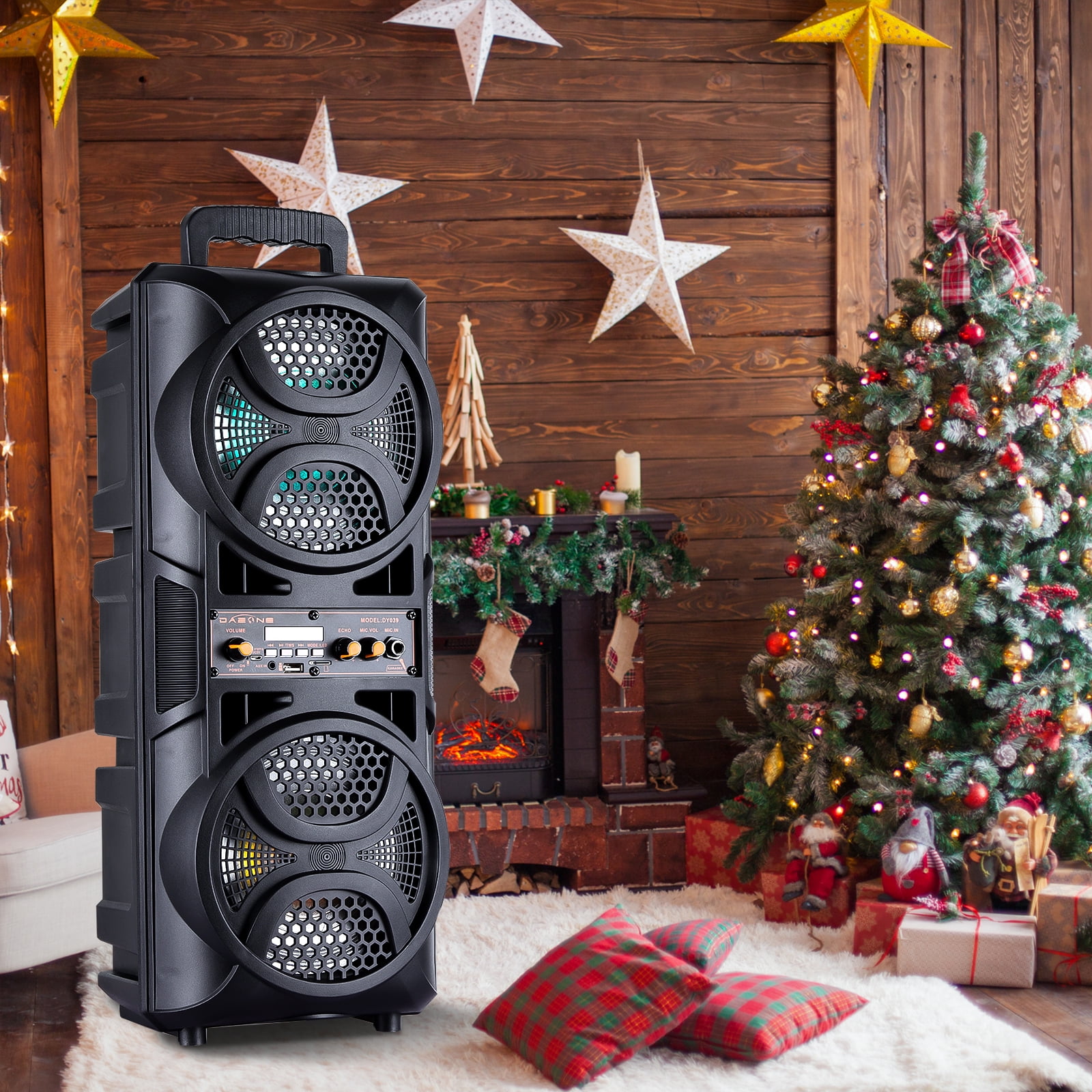 Portable Wireless Bluetooth Speaker PA Sound System Dual 6.5" Woofer Heavy Bass Speaker with Mic