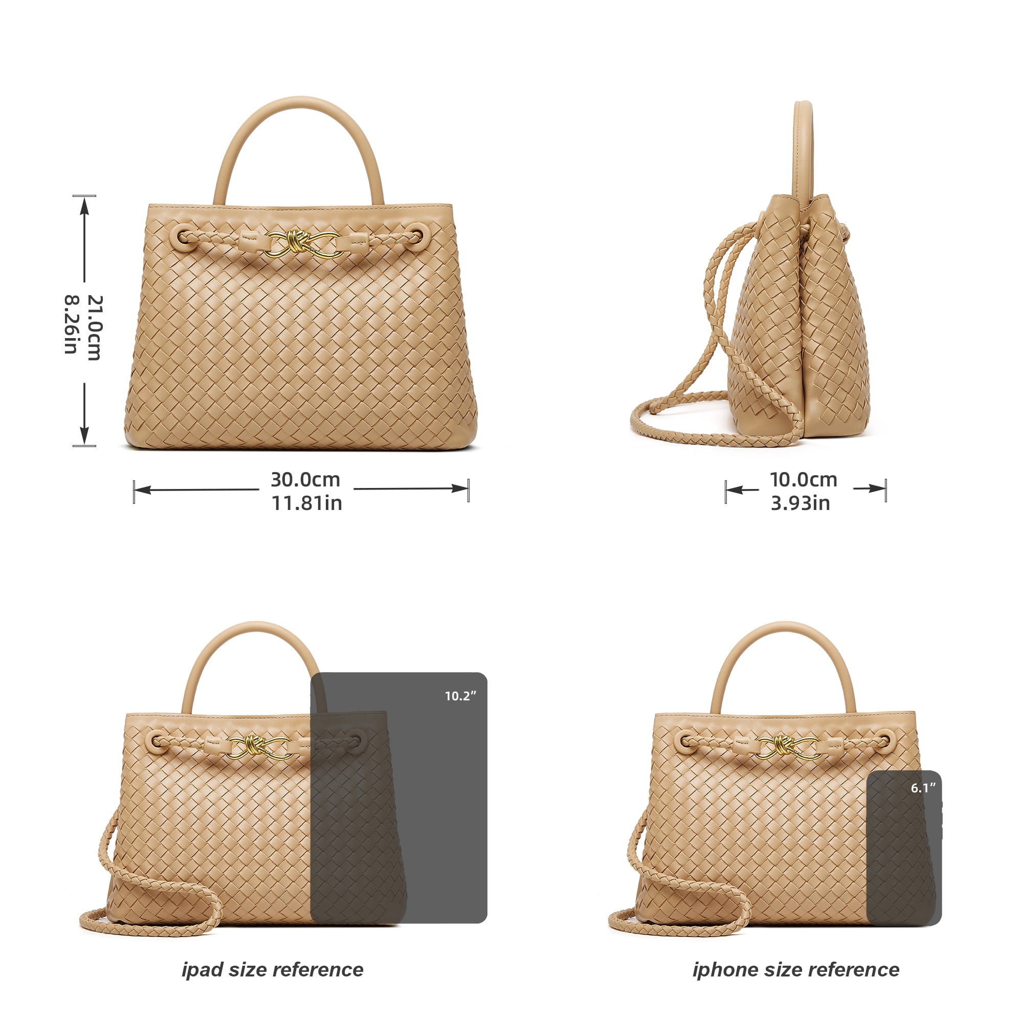 Woven Bags for Women Crossbody Handbag: Vegan Leather Small Tote Purse - Trendy Shoulder Handbags and Purses - Bowknot Satchel Purses (Apricot)