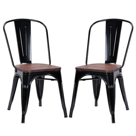 2 Black Dining Chairs - Costway Set of 2 Style Dining Side Chair Stackable Bistro Metal Wood Stool Black
