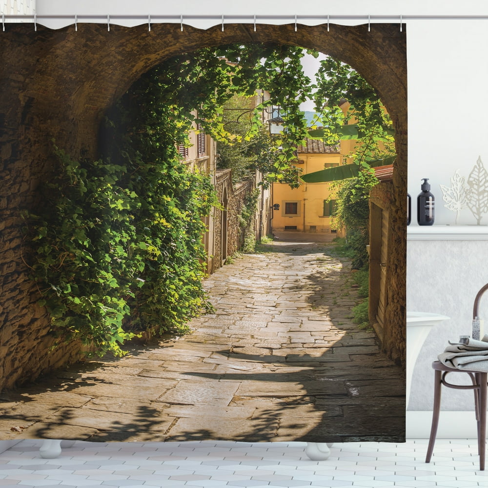 Medieval Shower Curtain, Streets of Tuscany Old Mediterranean Middle ...