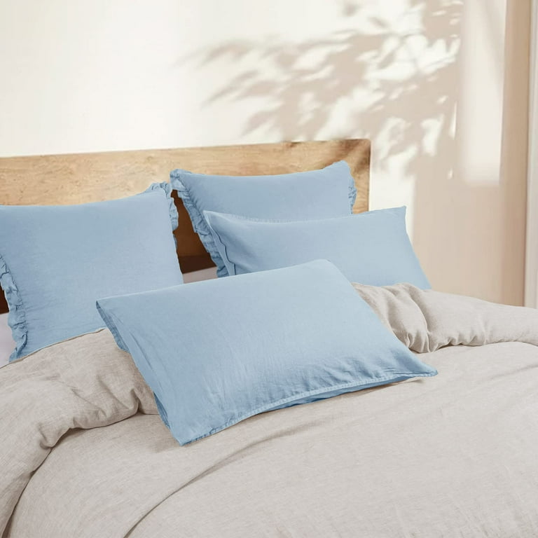 100 Linen Pillow Shams King Size Set of 2 Washed French Flax