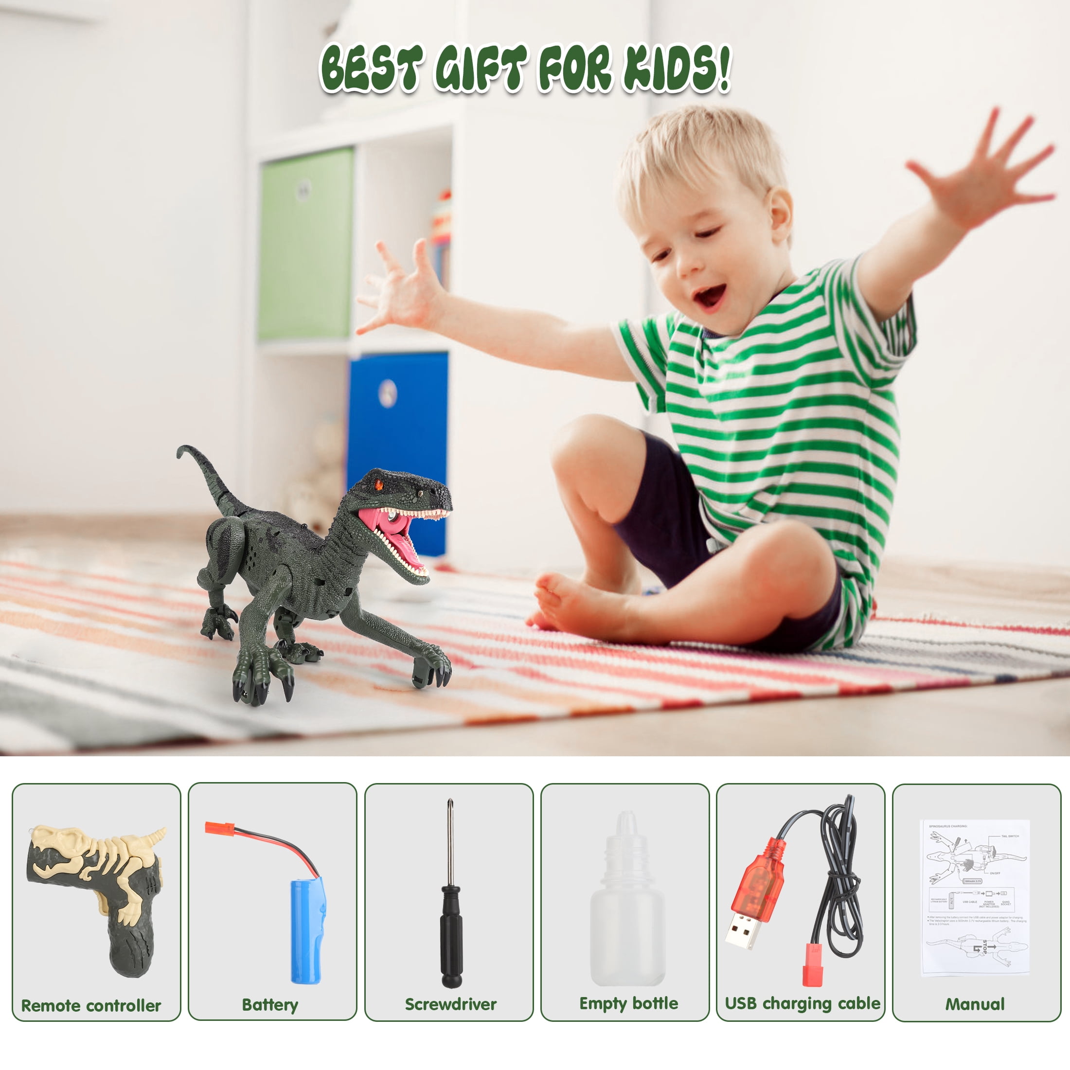 Remote Control Dinosaur, Realistic Dinosaur Toys for Kids 3-6, Rechargeable Walking Robot Dinosaur Jurassic Toys, 2.4GHZ RC Dinosaur Toys with Sound & Spray for Christmas Boys Girls 3+