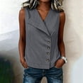 thumbnail image 3 of Pounoo Vests for Women Asymmetric Lapel Collar Button Front Sleeveless Tops for Women Loose Fit Office Linen Tops for Women, 3 of 7