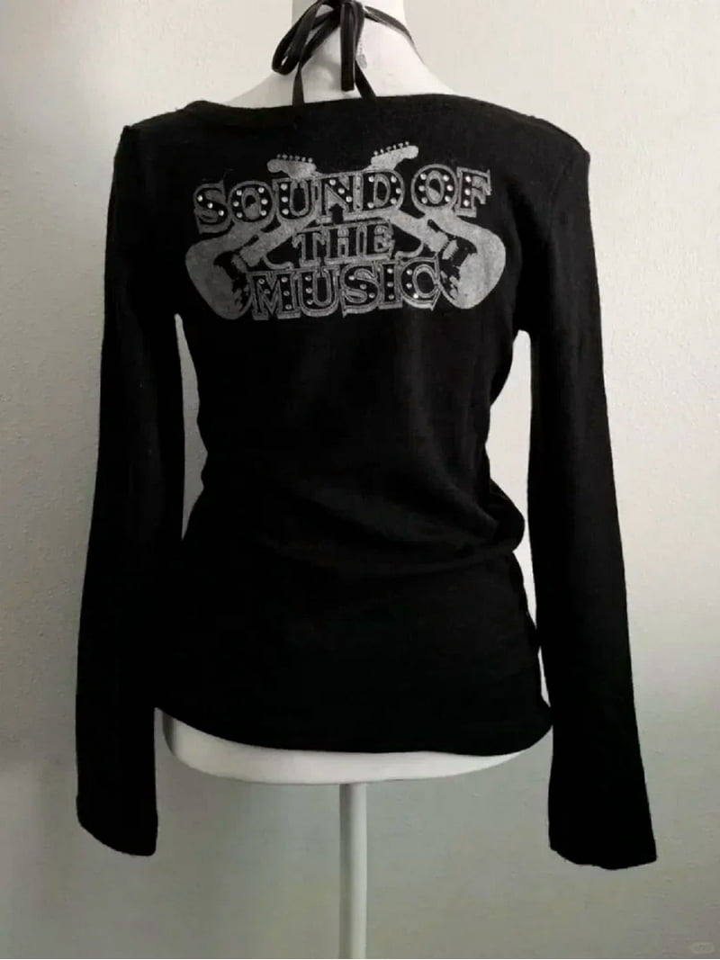 2000s American Vintage Gothic Black Women T-shirts Punk Style