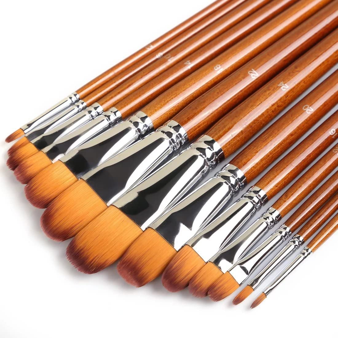 Artist Filbert Paint Brushes Set, 13 Pcs Professional Nylon Hair Wood