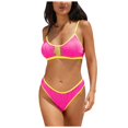 thumbnail image 2 of Linfrsh Womens High Waisted Bikini Sets Criss Cross Two Piece Swimsuits Color Block Full Coverage Bathing Suits Hot Pink,L, 2 of 6