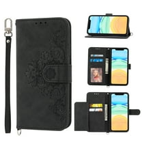 Dteck Wallet Case for Apple iPhone 13 Embossed PU Leather Cover Removable Adjustable Shoulder Neck Strap Lanyard Phone Case with Card Holder, black